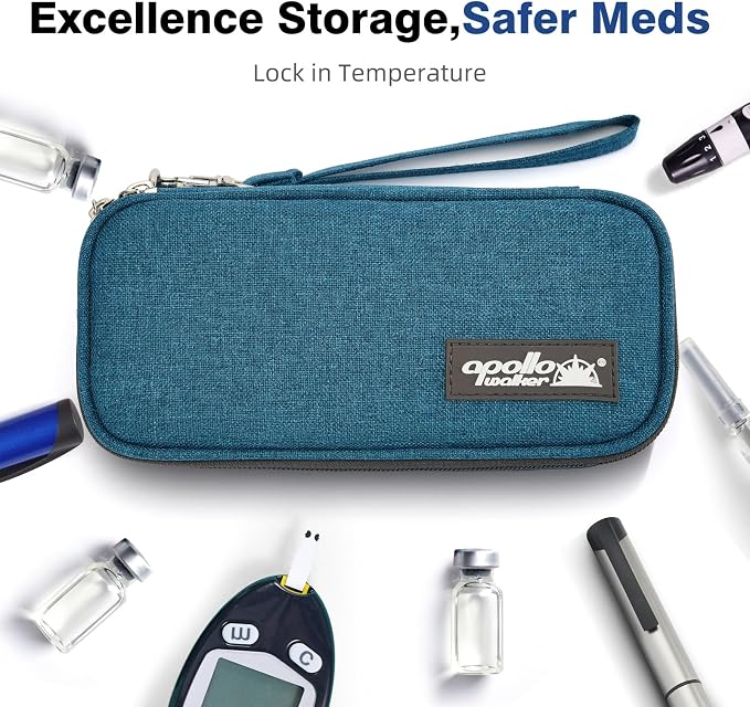 apollo walker Insulin Cooler Travel Case with Ice Packs and Insulation | TSA Approved Includes 2 x 90g ice packs for 9-hour cooling insulin pens & syringes for Diabetics to Carry (Teal)