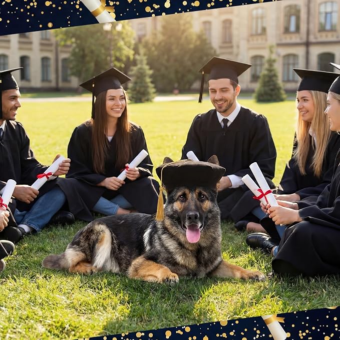 Pet Graduation Caps Velvet Dog and Cats Graduation Hats with Yellow Tassel Doctroal Cap Pet Grad Costume for Grad Holiday Birthday Party Costume Accessory for Large Dog(L(7 * 7in))