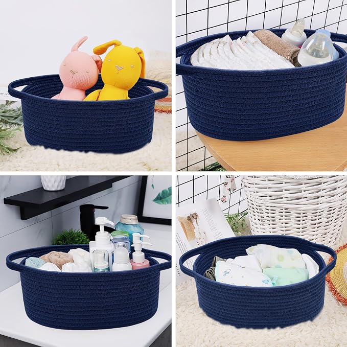 ABenkle Small Basket Empty Gift Basket, Decorative Boho Rope Woven Nursery Storage Organizer Dog Toy Baskets for Baby Showers Christmas Easter with Gift Bags and Ribbons, 12"X 8" X 5"