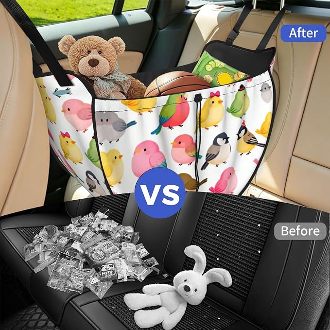 Cute little bird Car Seat Organizer-Backseat Storage Bag for Travel | Waterproof Durable. Holds Snacks Gear Essentials. Fits Most Cars.