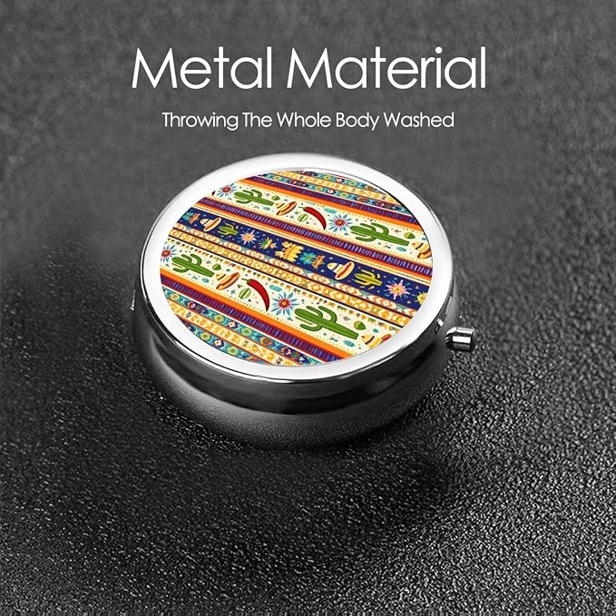 Colorful Mexican Stripe Portable Pill Organizer | 3 Compartment, With Mirror, For Men Women, For Daily Supplements, Vitamins, Fish Oil, Jewelry, Candy, Travel