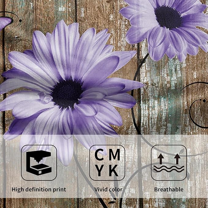 Giwawa Rustic Barn Sunflower Wooden Hand Towel 15x30 Set of 2, Fall Purple Daisy Flower Plank Fingertip Towel Retro Board Face Towel Country Barnwood Washcloth for Bathroom Farmhouse Log Cabin