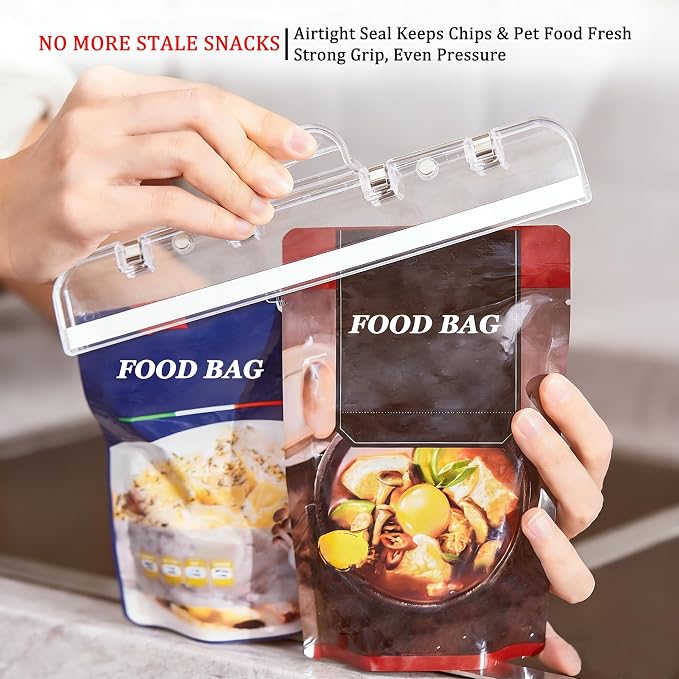 Food Bag Clips with Magnetic, Extra Large Heavy Duty Airtight Sealing | for Chip Bags, Snacks, Pet Food– Keep Fresh, Kitchen Storage Organization, Paper Clamps for Fridge, 8.66",2Pcs Transparent