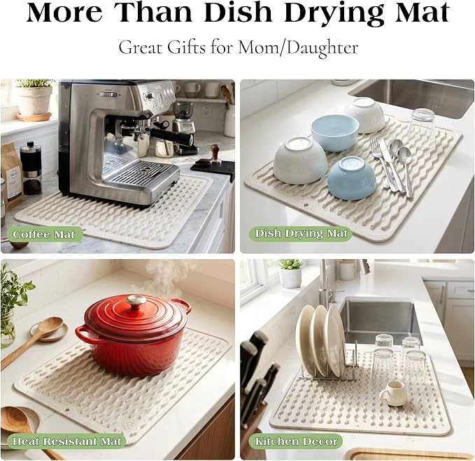 CAKETIME 2 Pack Multicolor Silicone Dish Drying Mat for Kitchen Counter Dining Placemats Heat Resistant Shower Caddy Waterproof Coffee Bar Refrigerator Liners Essentials Home Decor Must Haves 2026