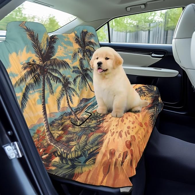 Renewold Rear Seat Towel Cover for Car Backseat Cover for Dogs in Car Back Bench Seat Towel Automotive Interior Accessories Coconut Tree Blanket Pads for Running Travel Workout Camping