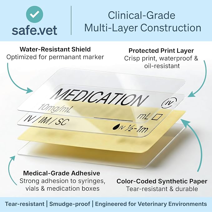 Dispensed Medication Veterinary Pharmacy Labels | Roll of 500 | Clinical-Grade Color-Coded Stickers for Medication Bottles (Give with Food)