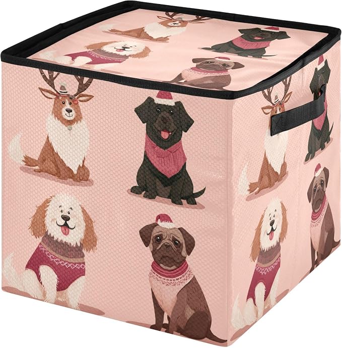OTVEE Christmas Ornament Storage Box Holiday Decoration Organizer Stores upto 64 Holiday Ornaments Adjustable Dividers Tear-Proof Fabric Festive Pet Art