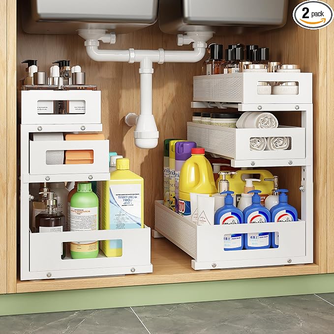 Under Sink Organizer,3-Tier Heavy Duty Pull out Cabinet Organizer Shelf | Height Adjustable,Thickened Metal,Slide out Storage Drawer Rack for Kitchen Bathroom Pantry Laundry Home Organization