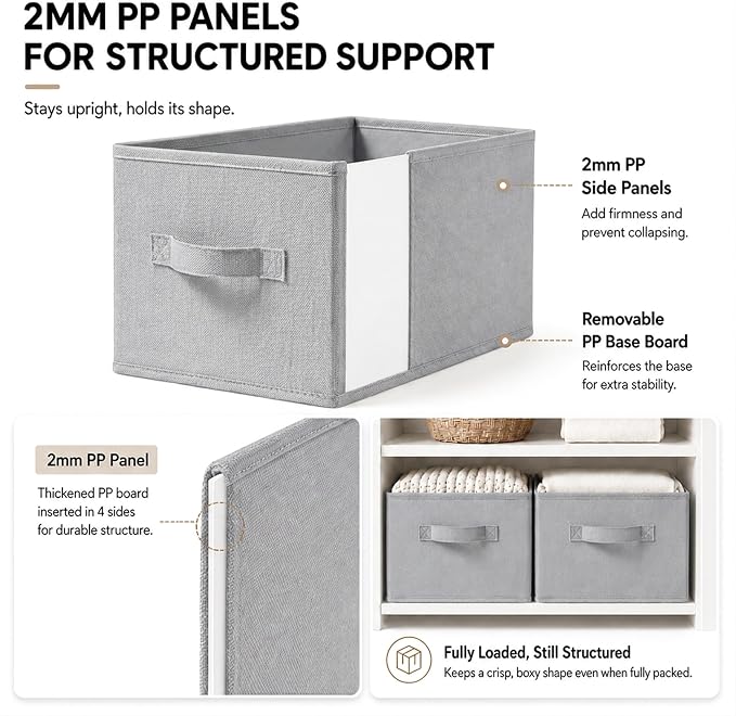 LayerSpace 3 Pack Fabric Storage Bins for Shelves | 11.5x8.75x6.5in Closet Storage Baskets | Collapsible Storage Bins | Fabric Closet Organizers with Handles | Light Gray | Thickened Rigid PP Panels, Cotton-linen Shelf Baskets, Measure 11.5"L x 8.75"W ...