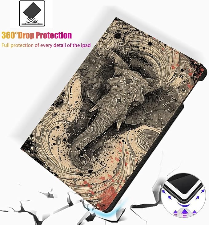 for Microsoft Surface Pro 7 Plus,Surface Pro 7/6/5/4 12.3" Tablet Case,Auto Wake/Sleep,Adjustable Stand Protective Cover - Vintage Elephant Totem