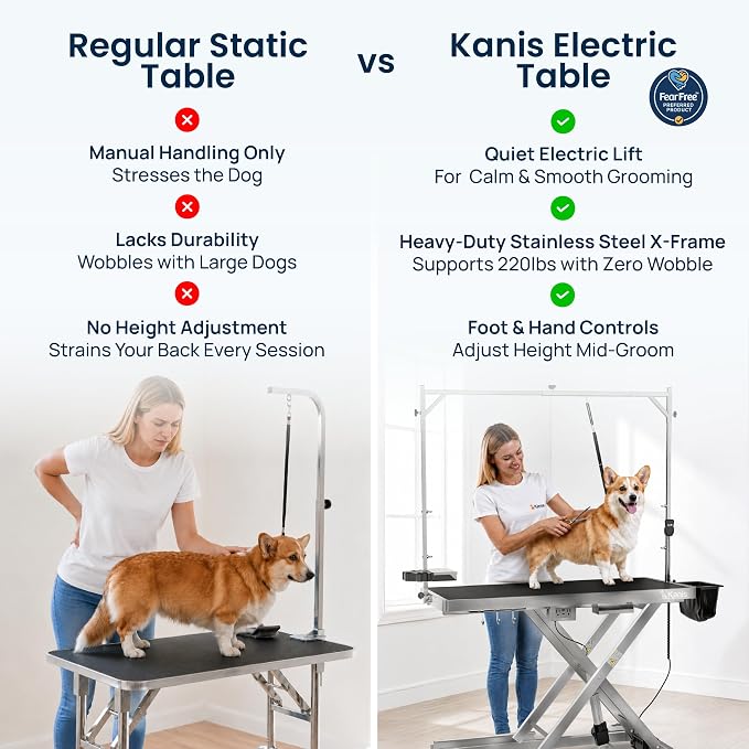 49" Professional Electric Dog Grooming Table, 304 Steel, Heavy Duty | Adjustable Table for Pet Grooming, 10-40in Quiet Lift, Grooming Arm, AC/USB Power Hub, Anti-Slip Surface, Leveling Wheels