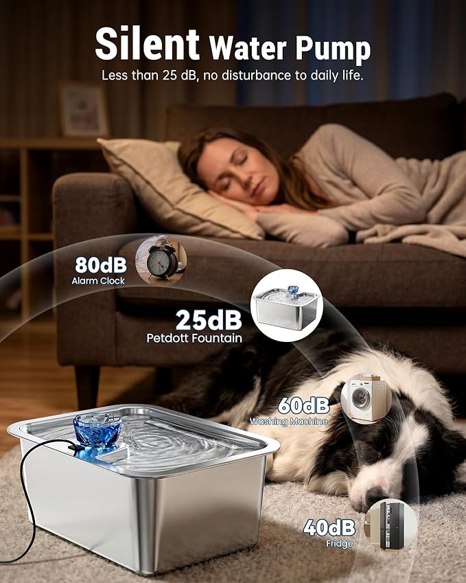 Stainless Steel Dog Water Fountain, 3 Gallon Extra Large Pet Fountains for Large Dogs, Great Dane Waterer Automatic Dog Bowl Dispenser,Filter Drinking Bowls for Multi Pets, Easy to Clean, Quiet Pump