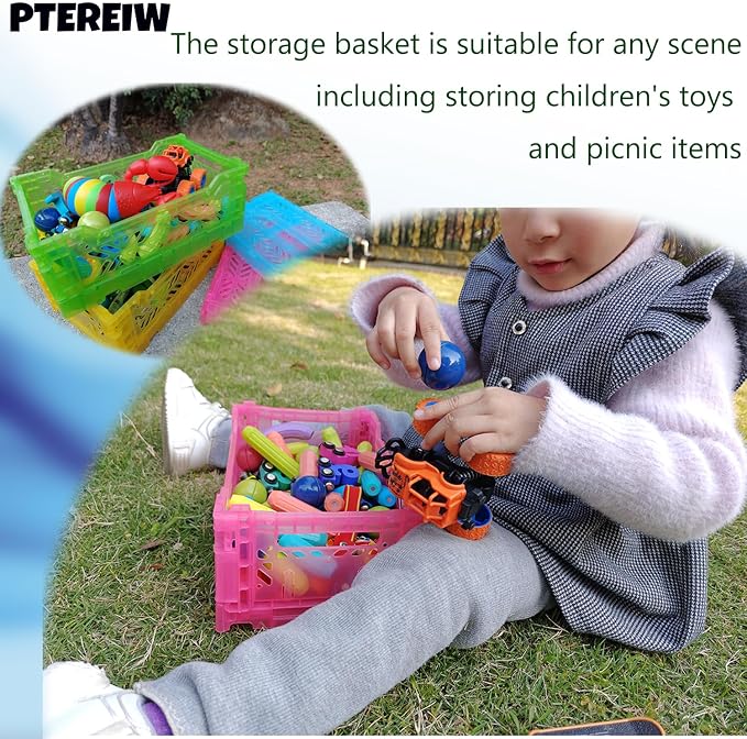 Mid Size Pastel Plastic Storage Crates and Baskets, Collapsible Crates for Organizing, 4L Space Saving Bins for Classroom, Kitchen, Office, Bedroom,Desk Organizer. (Blue)