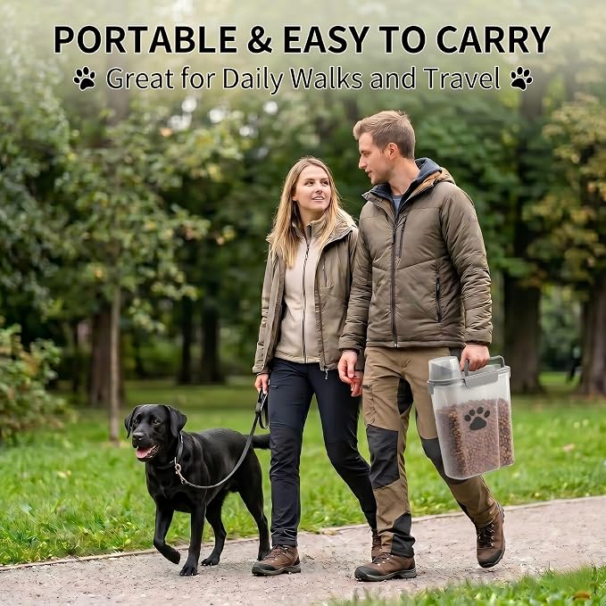 5-7Lbs Dog Cat Food Storage Container with cleaning brush | 4 Snap Seals,Portable Pet Food Containers with Upgraded Large Nozzle and Measuring Cup,Cats,Birds(Large-Grey)