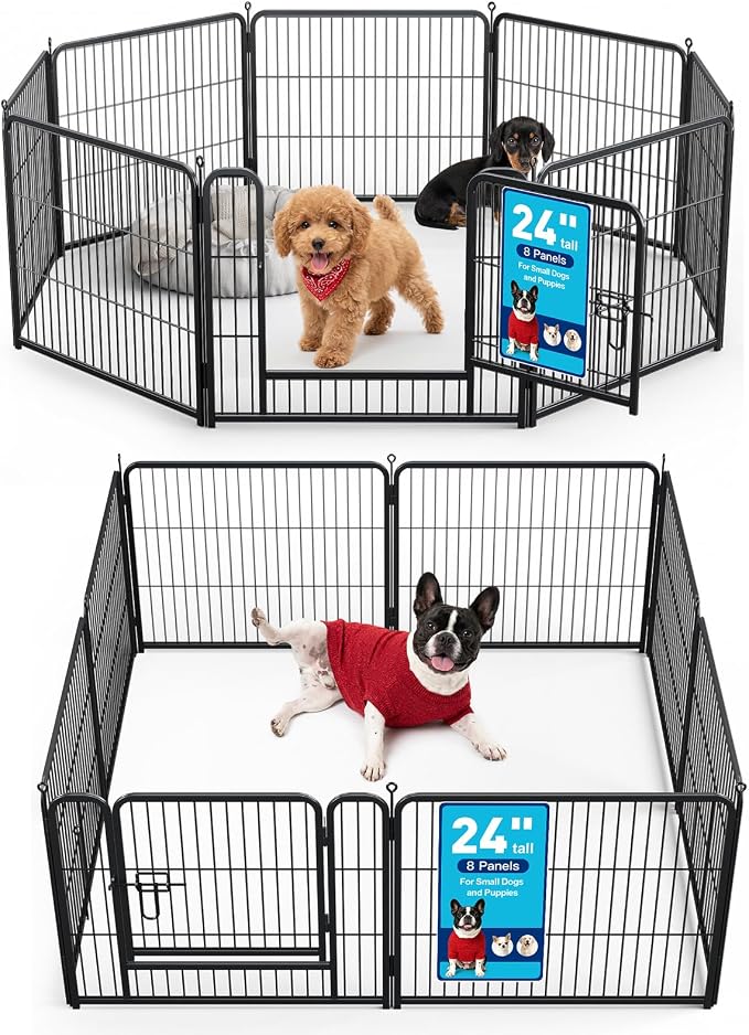 Metal Dog Playpen - Foldable Exercise Pen 24" Height 8 Panels for Dogs Portable Pet Playpen Polygon Dog Enclosure Indoor/Outdoor Pen for Puppy (Black)