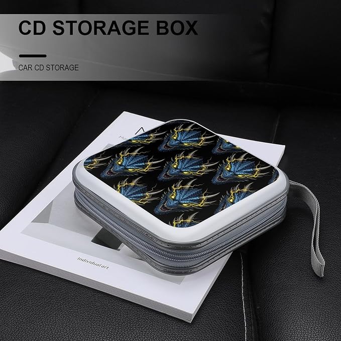 Portable Hard Shell DVD Storage Cool Black Gold Dragon, 40-Disc Binder with Carry Strap, Protective Case for Movies Music Travel