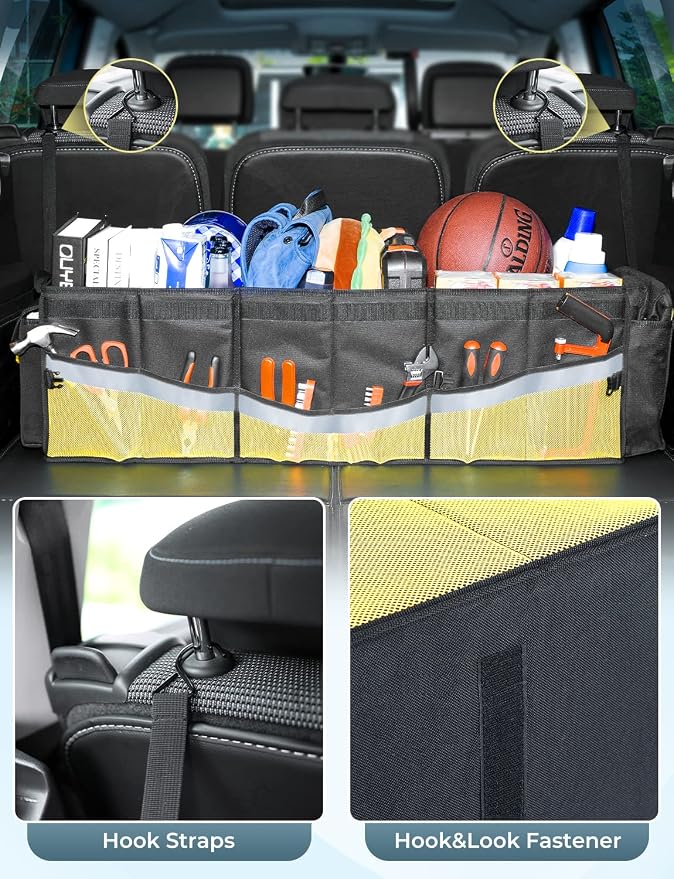 Oasser Trunk Organizer 95L with 20L Removable Cooler Bag for SUV | 4 Compartments, 9 Side Pockets, Foldable Lid, No Deformation, 1680D, Non Slip Bottom, 2 Straps, Reflective Strip