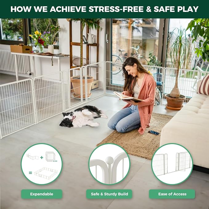 FXW Homeplus Indoor Dog Playpen, 32" H, 6 Panels, for Small & Medium Dogs | Stress-free play, Heavy-duty, Semi-open design, Easy setup, Threshold-free gate, Expandable, Patented