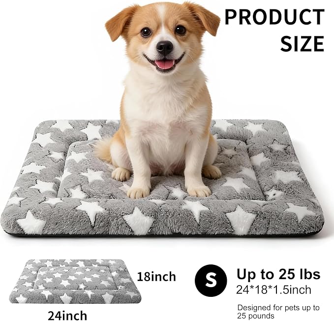 Dog Crate Mat, 4 Piece Reversible Pet Bed, Polyester, Machine Washable, Small Dogs & Cats, Rectangular (Gray Star, 24" L x 18" W x 1.5" Th)