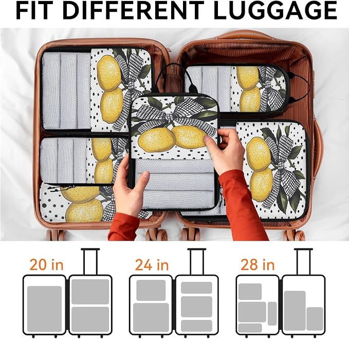 Lemon 6 Set Compression Packing Cubes Cute Fruit Expandable Packing Organizer for Travel Accessories Luggage Suitcase Bag