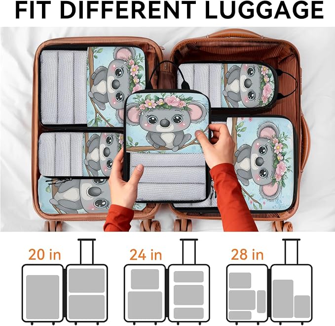 Koala 6 Set Compression Packing Cubes Animal Expandable Packing Organizer for Travel Accessories Luggage Suitcase Bag