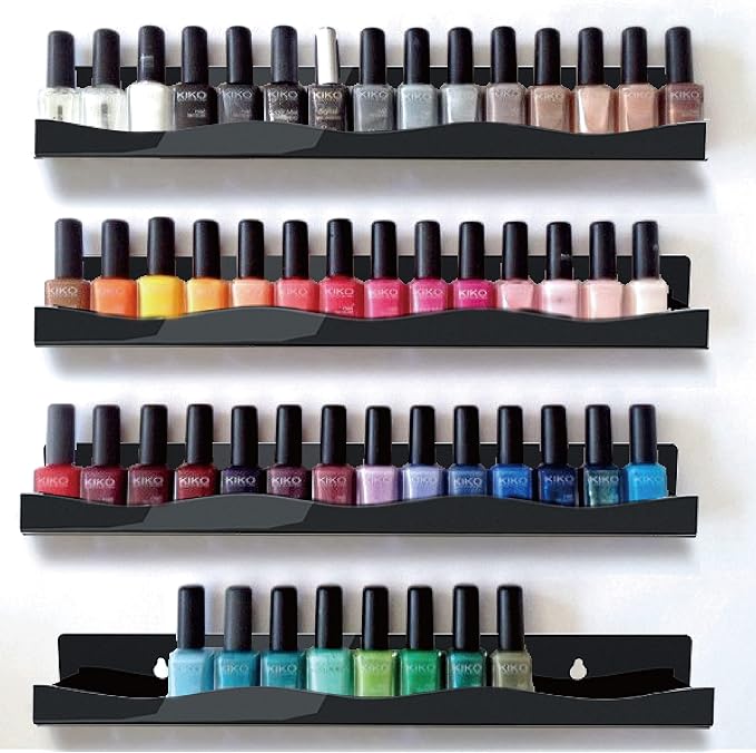 15" Nail Polish Rack Wall Mounted Shelf,6 Pack Black Acrylic Organizer Supplies for Nail Techs,Great Display for Salons Retailers