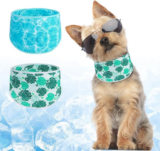 BEAUTYZOO Dog Cooling Bandana for Medium Large Dogs, 2 Pack Instant Cooling Bandanas Breathable Cooling Ice Towel Neck Wraps, Pet Scarf Keep Dogs Cool in Hot Summer,Leaf S