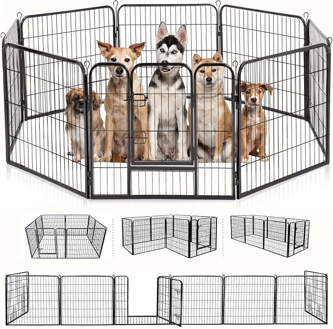 BestPet | Dog Playpen | 32 Inch, 8 Panels | Heavy Duty Metal Pet Exercise Pen | Indoor Outdoor Fence Panels | Rust-Resistant, Removable, Tool-Free Setup | Anti-Skid, Expandable Design