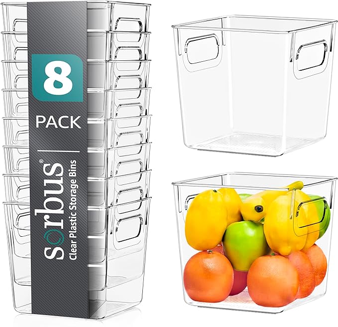 Sorbus Fridge Organizers and Storage, Clear Plastic Bins (Small, 8 Pack)