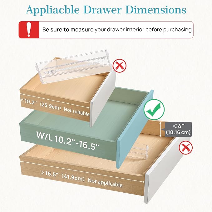 Vtopmart 4 Pack Drawer Dividers for Clothes, 4" High 10.2"-16.5" Adjustable Expandable Dresser Drawer Organizer, Clear Plastic Separators for Dresser, Baby Clothing, Underwear, Cosmetic, Toiletries | Expandable Dresser Drawer Organizer, Clear Plastic S...