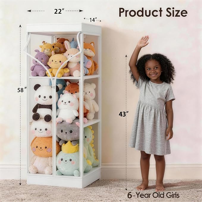 Stuffed Animal Storage Organizer, Gray, 22" L x 14" W x 58" H | Clear, Zippered, Waterproof & Dustproof Cover, Large Holder