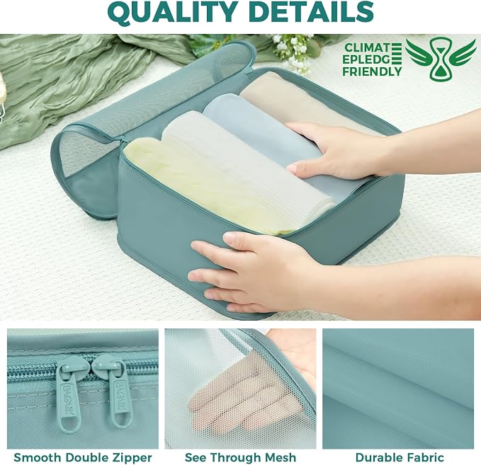 BAGAIL 9 Set Packing Cubes with Packing List Luggage Packing Organizers for Travel Accessories (Dusty Blue)