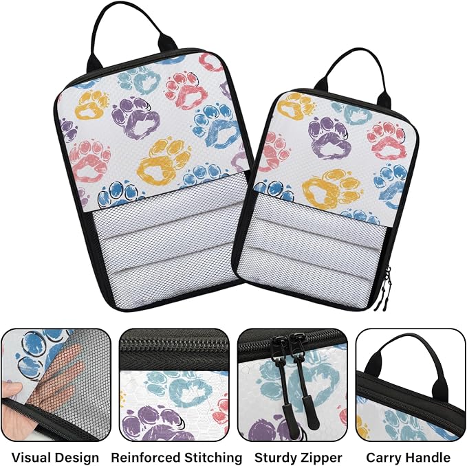 Paw Print Compression Packing Cubes Paw Print Pet Animal 6 Set Travel Packing Cubes for Suitcases Lightweight Expandable Organizers