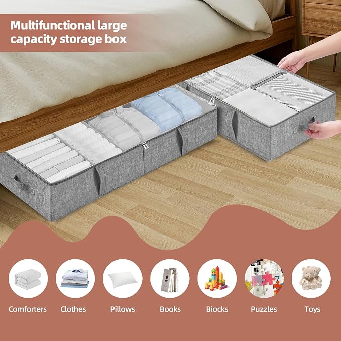 Underbed Storage Containers, 2-Pack Under Bed Toy Storage Boxes with Lids | Foldable Under Couch Storage Bins (31.8×16×5.9in), Clear Lid Toys Organizer for Plush Dolls, Books, Clothes, Shoes & Blankets