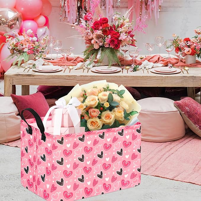 Kid Clothes Storage Basket Gift Shelf Basket Toy Storage Bin, Nursery Basket Organizer Box for With Handles for Room Deco Heart Valentine's Basket