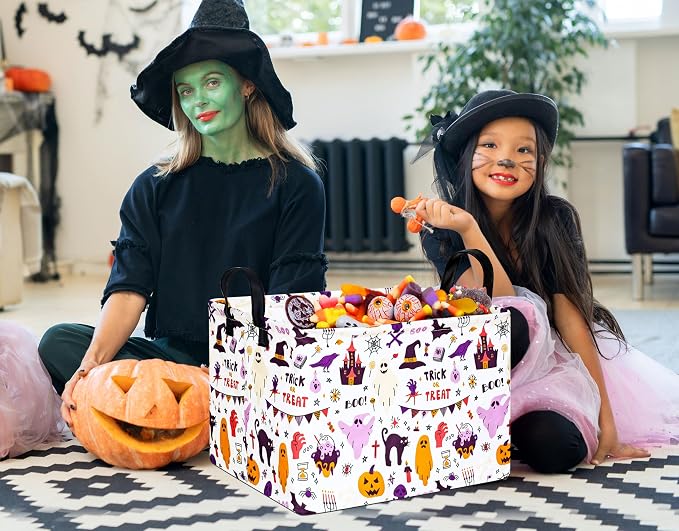 Halloween Gifts Empty Basket Boo Cube Organizer Bins Trick or Treat Spooky Basket Stuffers for Boyfriend Dual Handles for Closet Shelf
