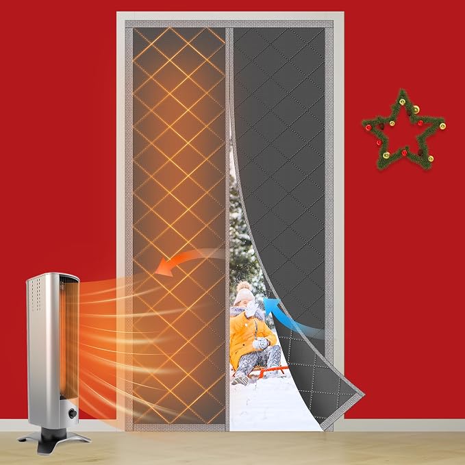 NABOWAN Magnetic Thermal Insulated Door Curtain for Winter - Fits Door Size 36" x 96", Keeps the Heat Inside the Area, Thicken Oxford Fabric & Multi-Layer Cotton, Screen Door Insulation Blanket Cover