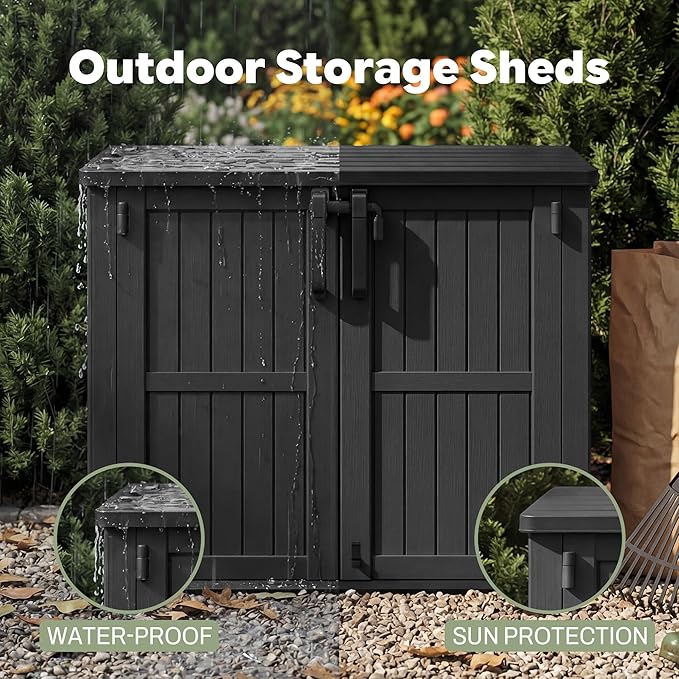 LHBcraft 36 Cu Ft Outdoor Storage Cabinet, Horizontal Resin Storage Shed Box for Backyards, Patios, Portable Waterproof Outdoor Storage Box with Lockable Doors