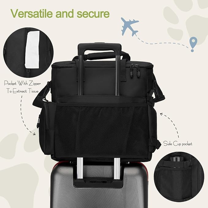 LARIPOP Dog Travel Bag Airline Friendly for Small Medium Large Dogs, Pet Travel Organizer with Collapsible Bowls Food Containers Mat, Waterproof Portable Tote for Dog Outdoor Travel