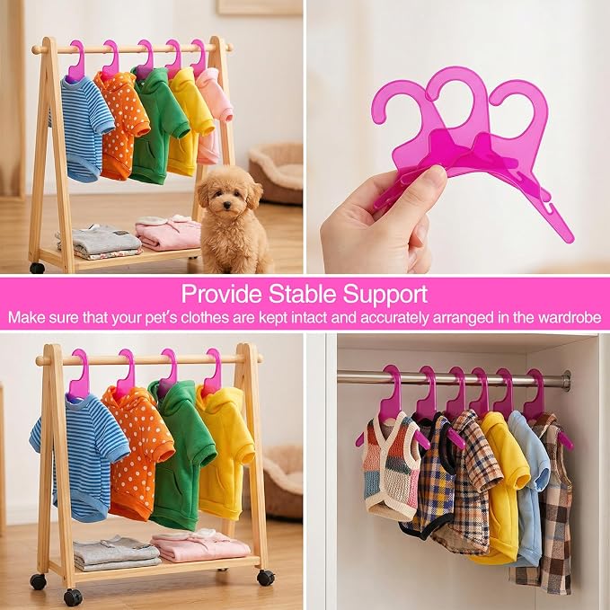 36 Pcs Pet Clothing Hanger, Plastic Anti-Skid Dog Puppy Cat Clothes Clothing Rack, Mini Cute Red Pet Apparel Hangers, Space-Saving Puppy Drying Racks for Cats Small Animals (Red)