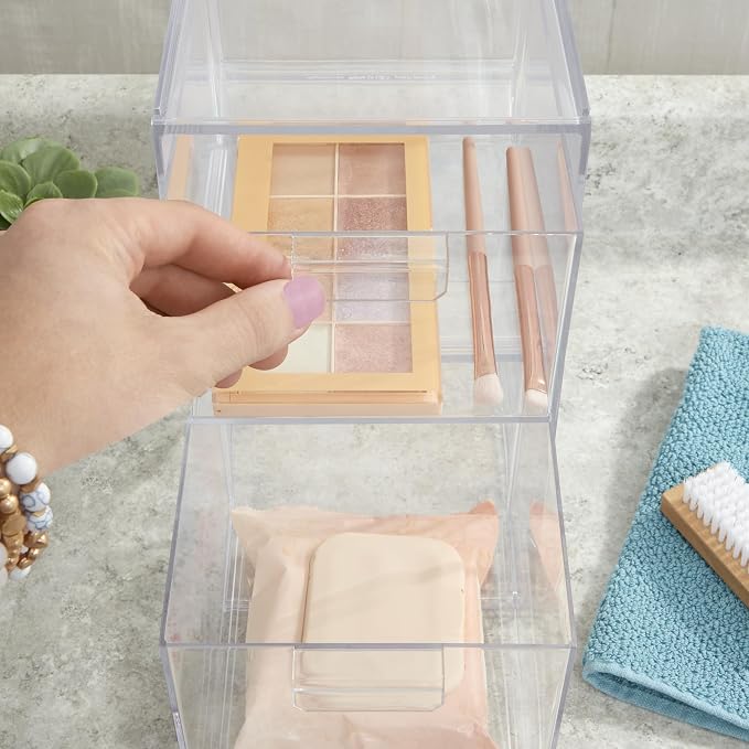 STORi Audrey Stackable Clear Bin Plastic Organizer Drawers | 2 Piece Set | Organize Cosmetics and Beauty Supplies on a Vanity | Made in USA (Pack of 6)