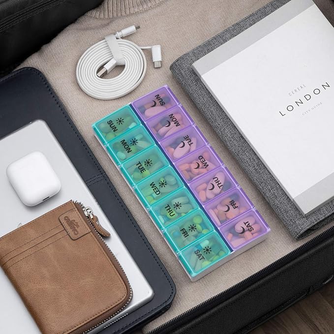 DANYING Large Pill Organizer 2 Times a Day, Weekly Pill Box 2 Per Day, AM PM Pill Case, Pill Container 7 Day, Vitamin Case Twice a Day
