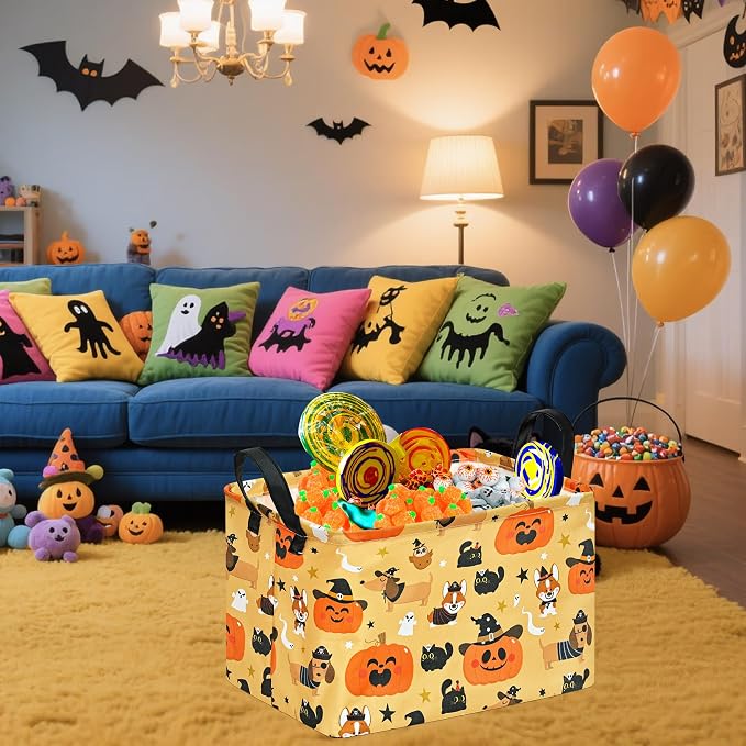Halloween Pumpkin Ghost Storage Basket, Black Cat Spider Gift Toy Organizer