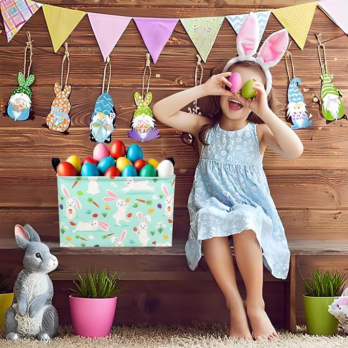 Large Empty Easter Basket for Kid Fabric Personalized Bunny Eggs Easter Gift Basket for Boy and Girl (Rabbit Magician Easter Egg)