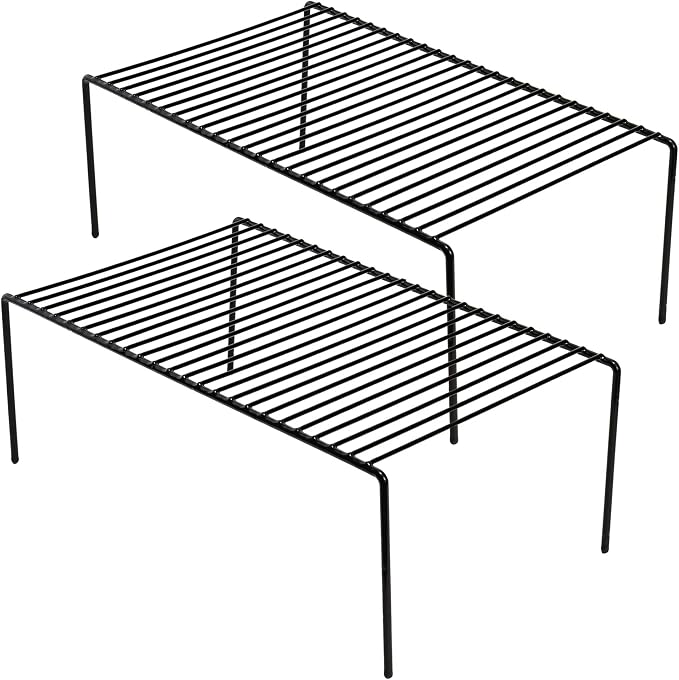 Kitchen Cabinet Storage Shelf Rack, Set of 2 Large (15.7 x 9.4 Inch) Rustproof Metal Wire Shelves Spice Shelf Rack Cupboard Organizer for Pantries Countertops Utensils Organization, Black