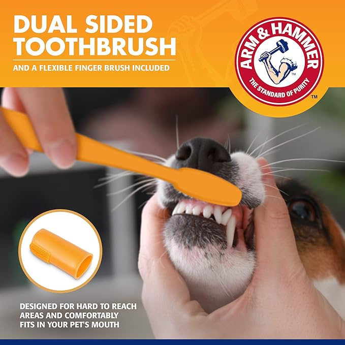 Arm & Hammer for Pets Tartar Control Dog Dental Kit, Enzymatic Toothpaste with Toothbrush and Fingerbrush, Baking Soda Formula Reduces Plaque and Tartar, Safe for Puppies, Beef Flavor, 3-Piece