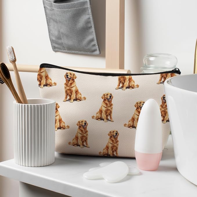 Golden Retriever Dog Makeup Bag, Golden Retriever Lovers Gifts Cosmetic Bag for Women, Dog Mom Lovers Owner Gifts for Women, Pet Lover Gift Zipper Travel Makeup Pouch for Purse