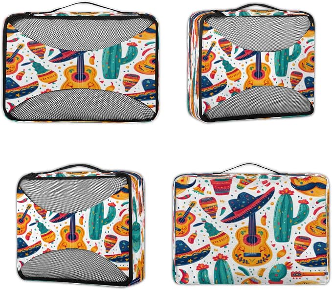 Packing Cubes for Travel, Wild Tropical Cactus Travel Luggage Packing Organizers for Women Men, Large Custom Toiletries Bag for Clothes Shoes, Cowboy Hat