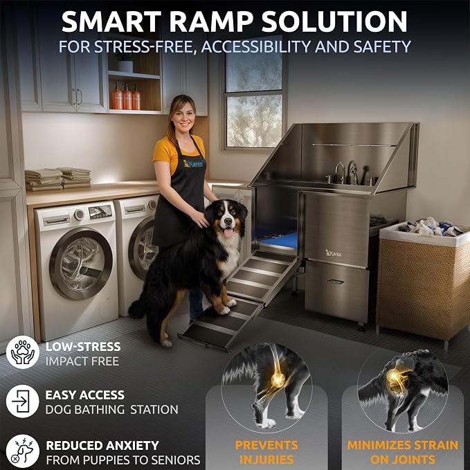 Professional Dog Washing Station 304 Stainless Steel Pet Wash Sink | Grooming Bathtub w/Shower, Floor Grates and Storage for Large, Medium & Small Pets