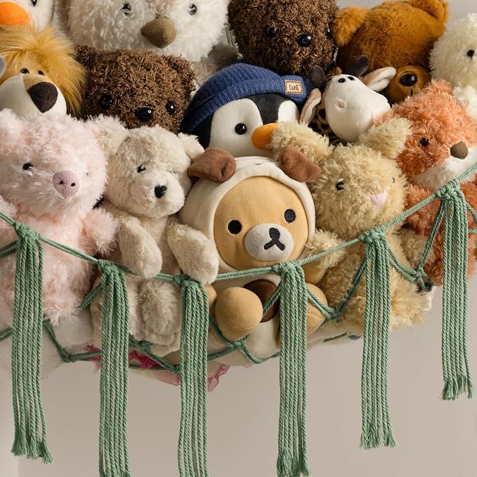 mirolam Stuffed Animal Storage Hammock or Net - Large Toy Hammock Net for Stuffed Animals Corner - Hanging Stuff Animal Organizer Holder Ideas for Plush - Baby Nursery Wall Bedroom Room Decor